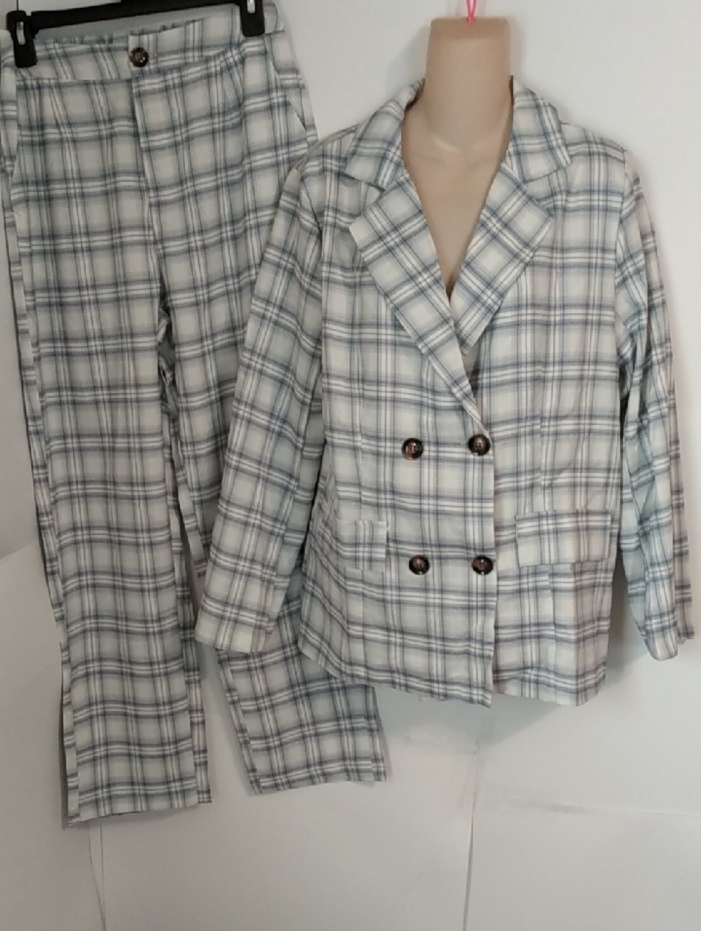 Blue White Plaid Loud Maximalists Pantsuit